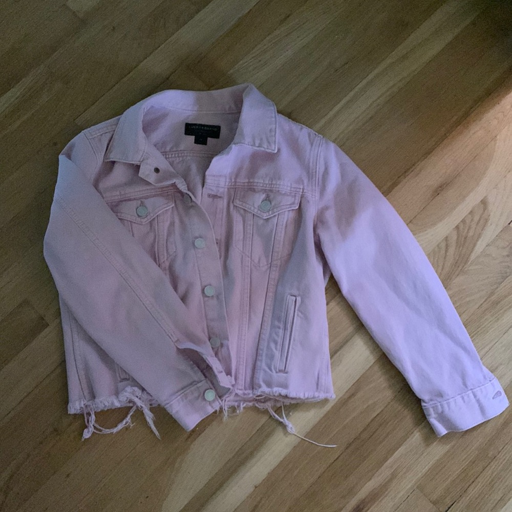 Lucky Brand distressed denim jacket in pale pink